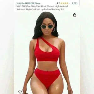 NAFLEAP Womens One Shoulder Sport Bikini Set High Waisted Cutout Swimsuit S